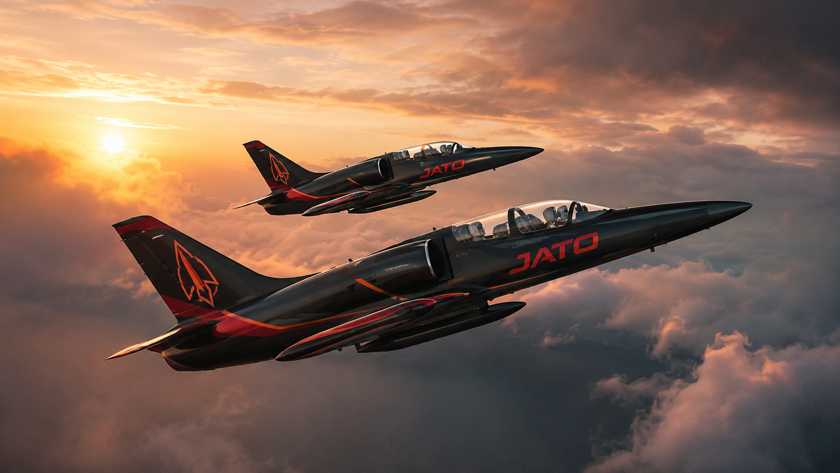 JATO aircraft above golden clouds